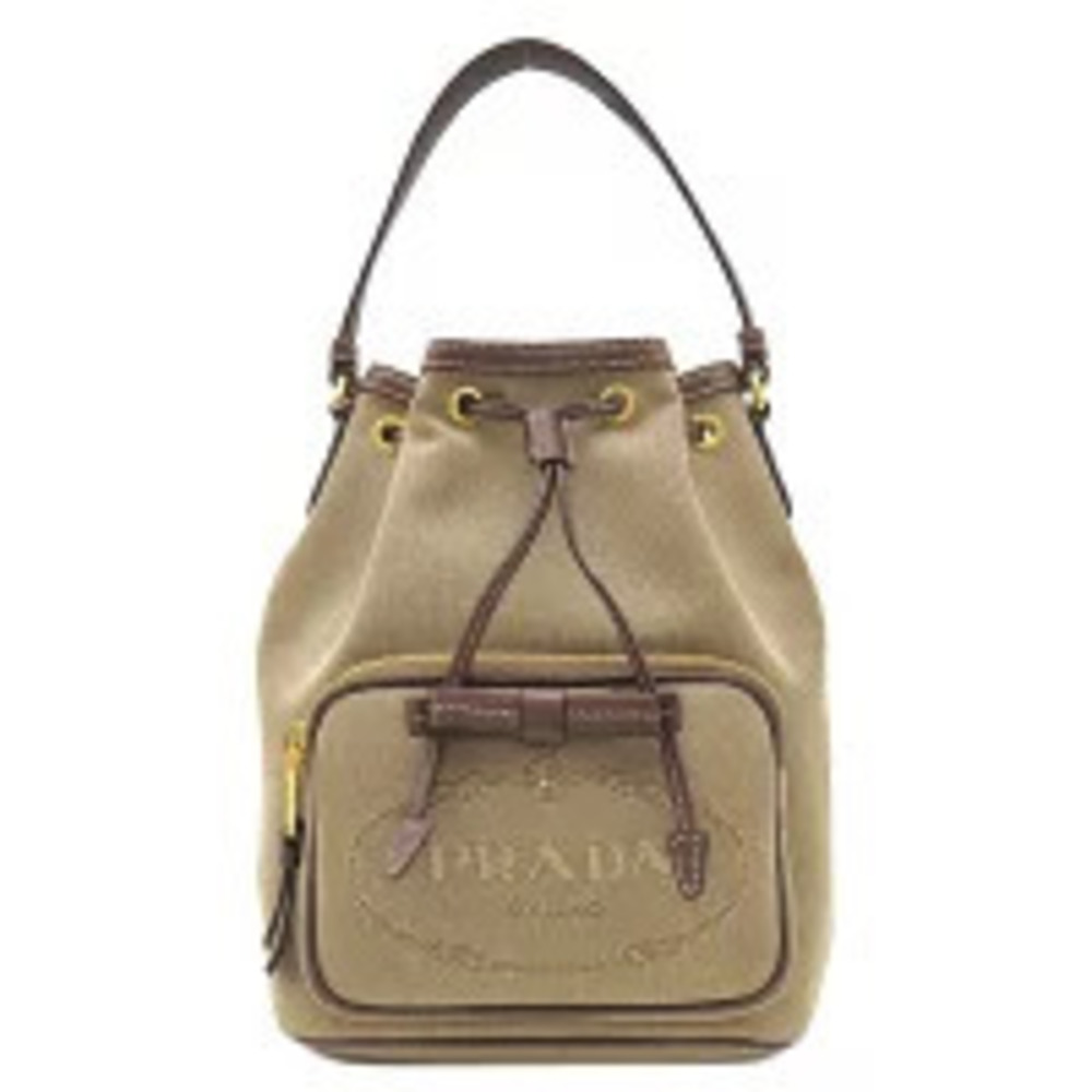Prada bag jacquard bucket canvas leather beige brown Handbag shoulder